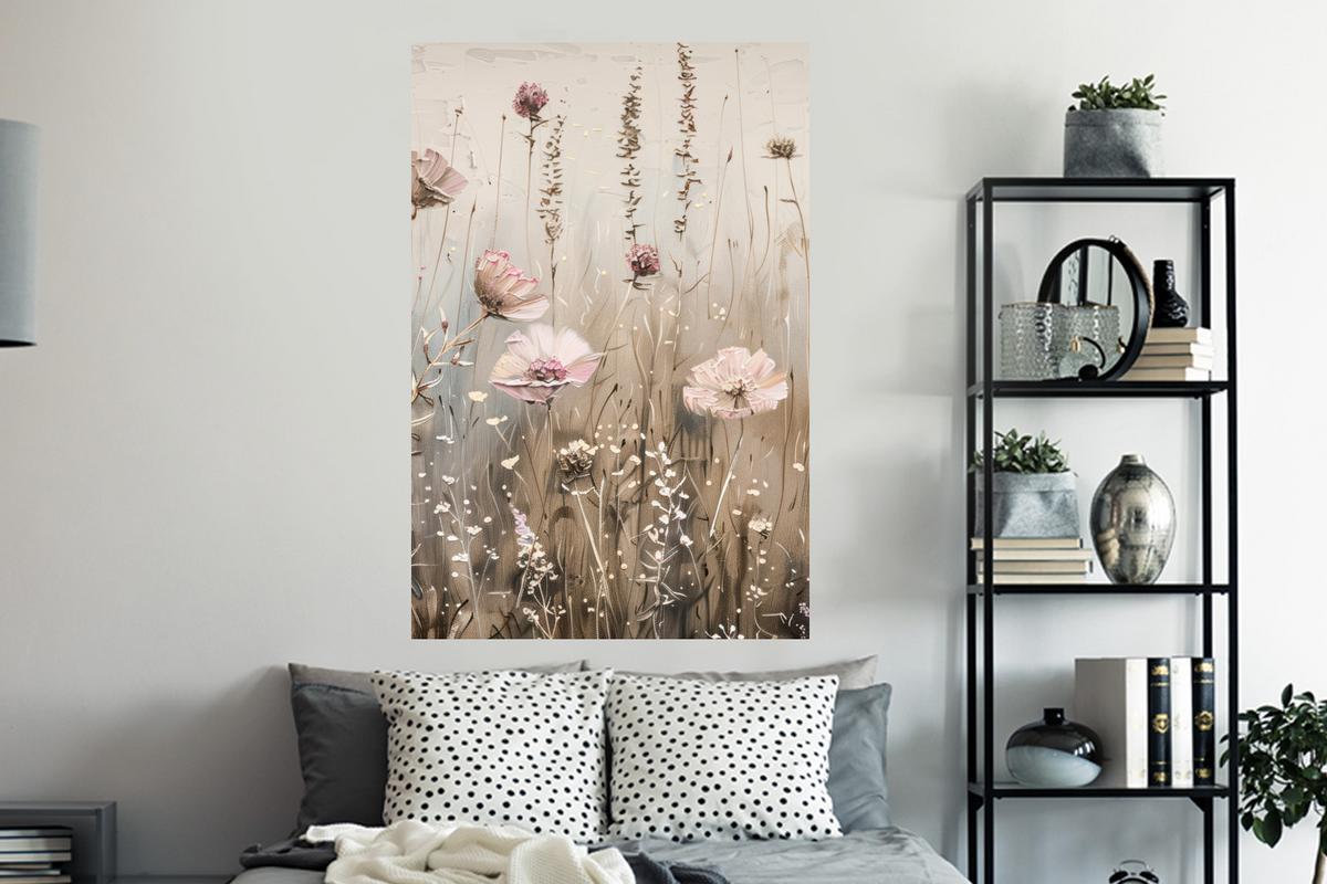 WANDTATTOO Blumen - Rosa - Modern - Beige Wandaufkleber 80x120 cm - Beige, Kunststoff (80/120/0.1cm) - MuchoWow