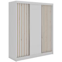 SCHWEBETÜRENSCHRANK mit Lamellen und Schubladen LUMOS - 180 - Weiß und Eiche Artisan - Alufarben/Weiß, Holzwerkstoff/Metall (180/216/61cm) - MKS