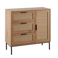 KOMMODE – Eiche-Dekor/Rattan, 80x82x36 cm, 3 Schubladen, 1 Tür, modern - Schwarz/Braun, Holzwerkstoff/Metall (80/82/36cm) - KADIMA DESIGN