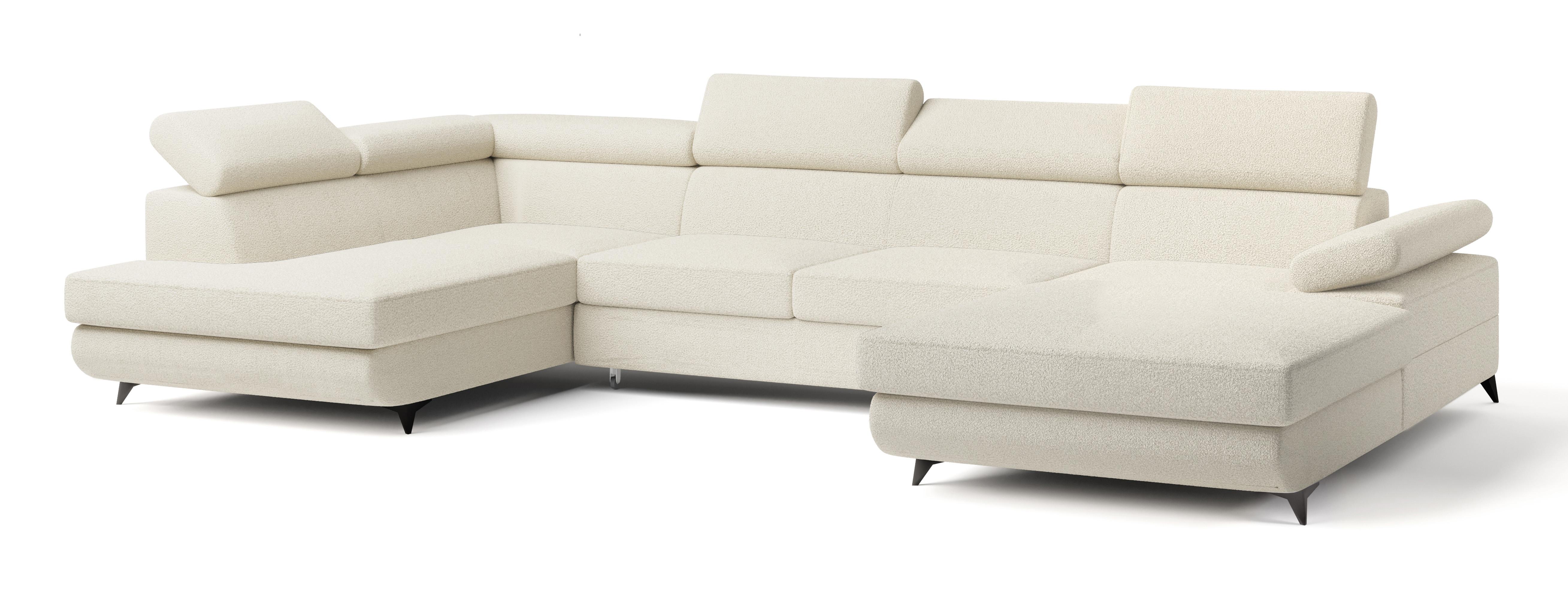 WOHNLANDSCHAFT RUBANO L-S Creme Boucle-Stoff mit Schlaffunktion - Creme, Holz (339/89/190cm) - MASSENO
