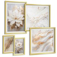 BILDER SET 5er Set - 50x50 cm & 20x30 cm & 40x60 cm Goldrahmen - Berglandschaften mit dem Fahrrad - Goldfarben, Kunststoff (40/60cm) - TULUP