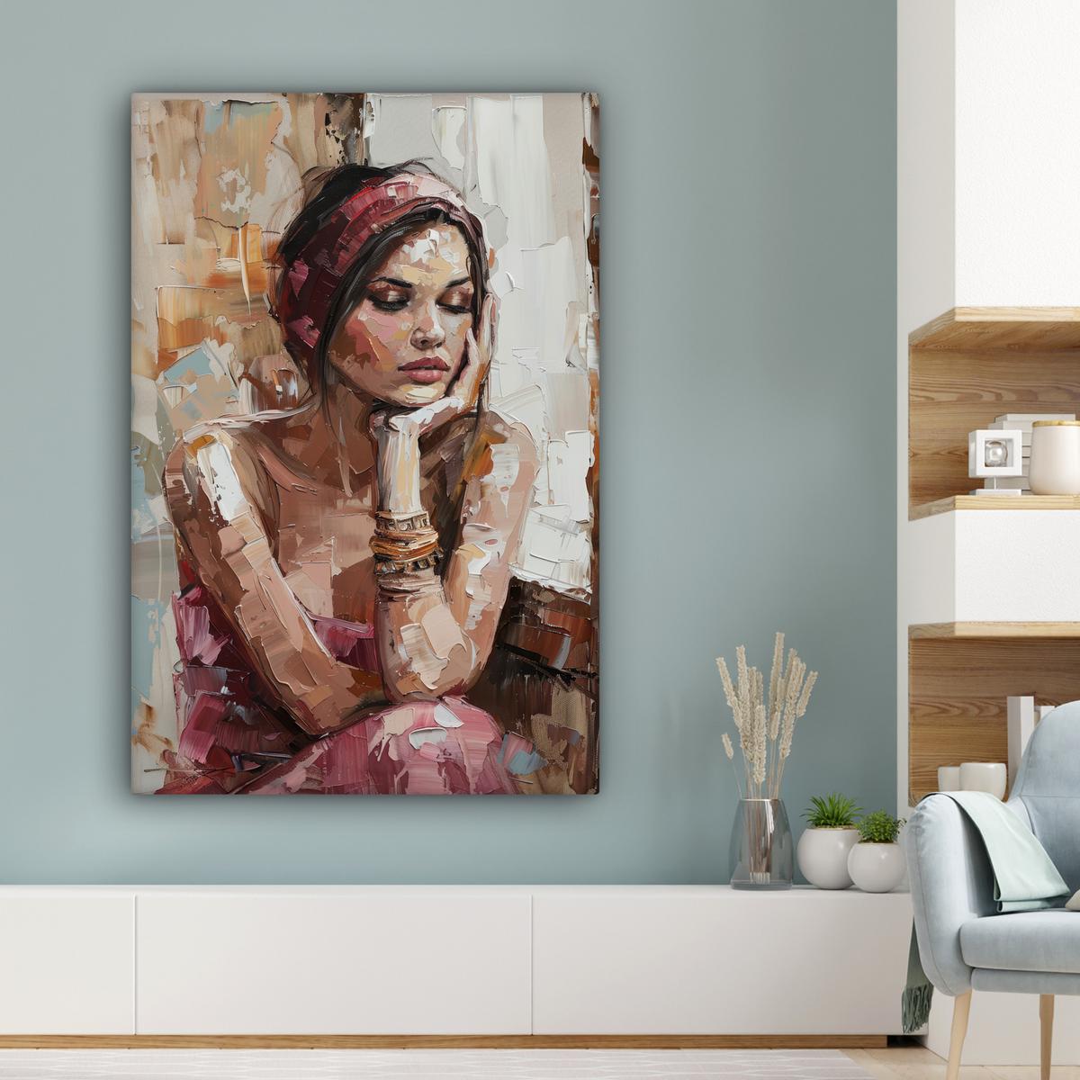 LEINWANDBILD Frau - Lackierung - Porträt - Modern Deko XXL 80x120 cm - Altrosa, Textil (80/120cm) - MuchoWow