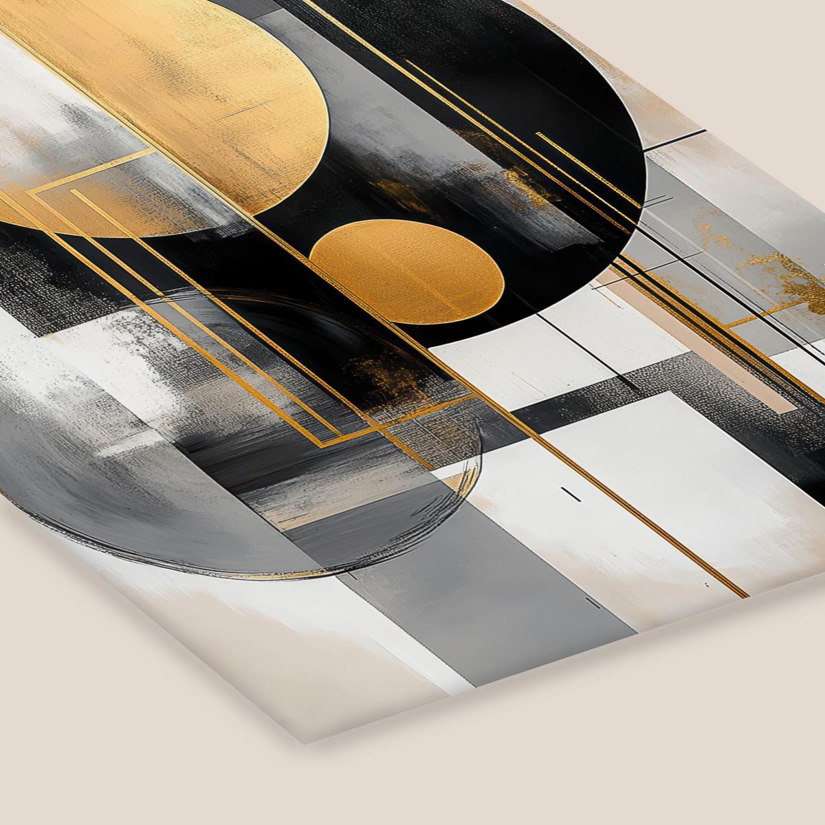 POSTER MIT RAHMENGERAHMTES BILD Abstrakt - Gold - Silber - Formen - Ästhetisch - Modern Posterleiste 60x80 cm - Goldfarben, Papier (60/80cm) - MuchoWow