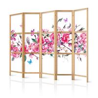 PARAVENT Japanischer 5-tlg 225x172 cm Bunte Blumen - Multicolor, Holz/Textil (225/172/3cm) - Muralo