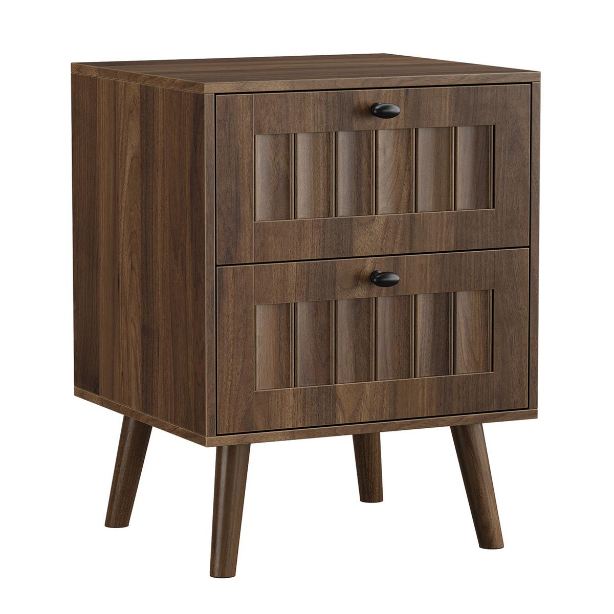 NACHTTISCH in walnuss-optik, mit 2 schubladen und massivholzbeinen - Walnussfarben, Holzwerkstoff (43.5/58/40cm) - Urban Meuble