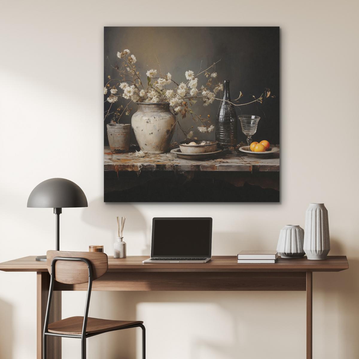 AKUSTIKBILD Stilleben - Blumen - Blumenstrauß - Vase - Wein Akustikpaneele 90x90 cm - Schwarz, Kunststoff (90/90/0.9cm) - MuchoWow
