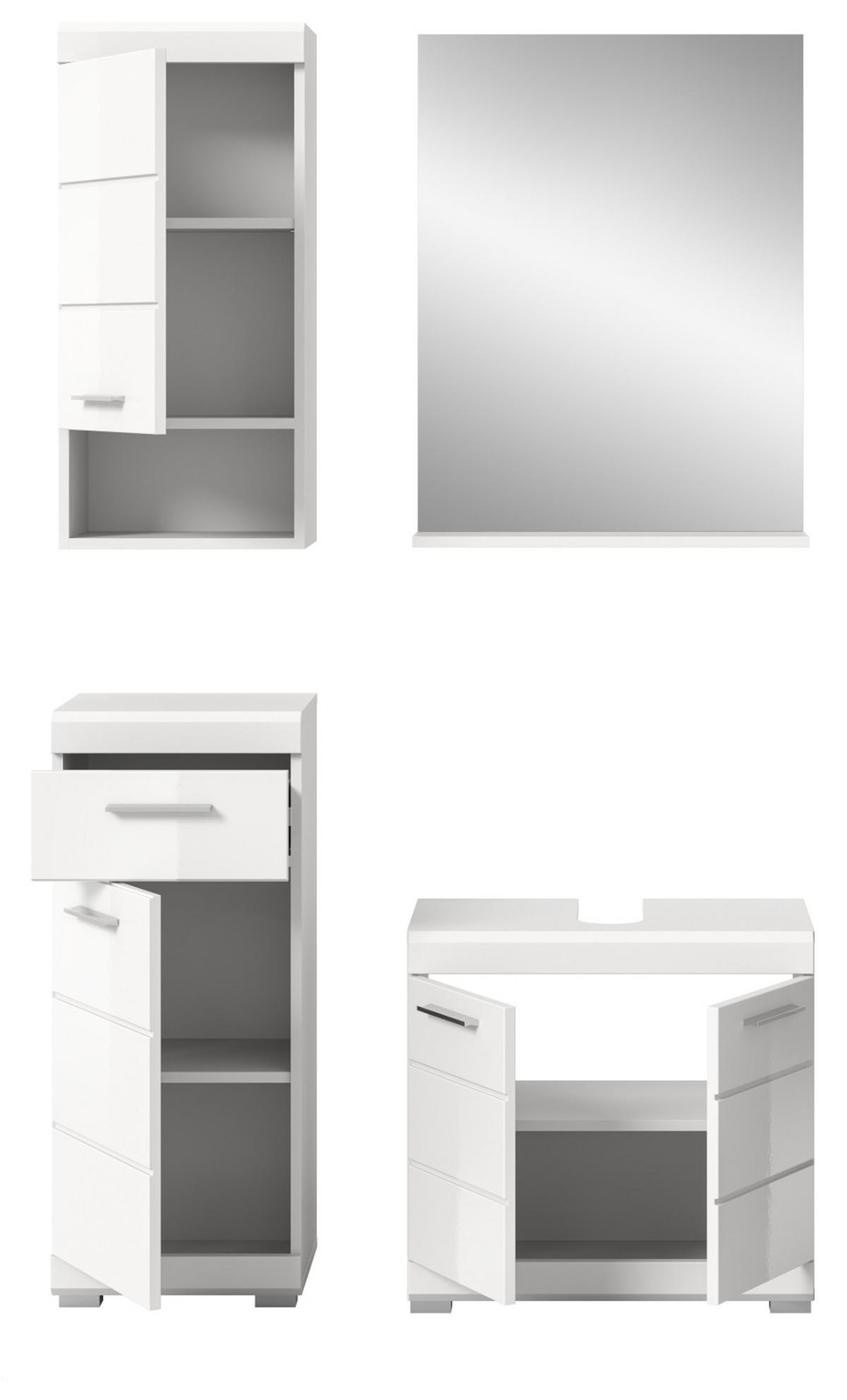 BADMÖBEL-SET weiß Hochglanz 4-teilig 112 cm, Komplettset mit viel Stauraum - Weiß Hochglanz, Glas/Holzwerkstoff (112/191/34cm) - Inn.Furn