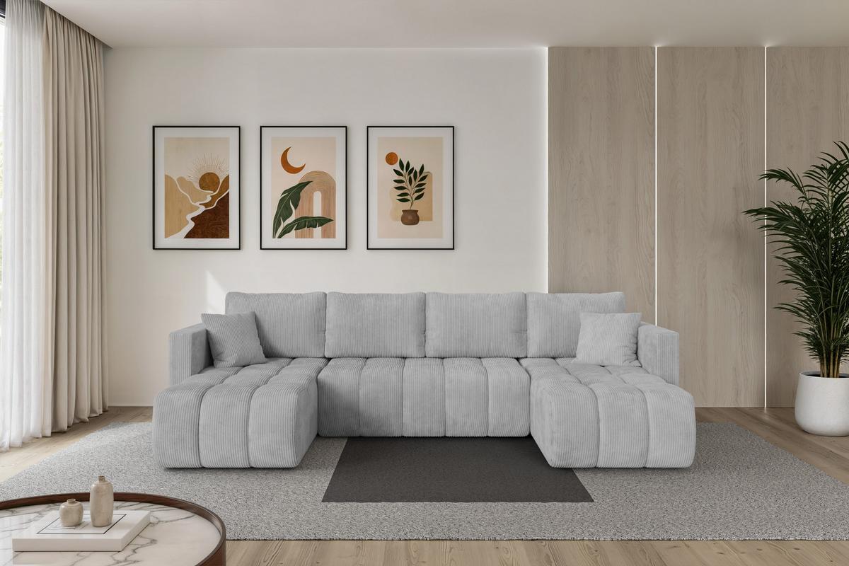 WOHNLANDSCHAFT mit Schlaffunktion und Bettkasten GARD-U 300x146x85 Grau Cord - Schwarz/Grau, Holzwerkstoff/Kunststoff (300/85/146cm) - ALTDECOR