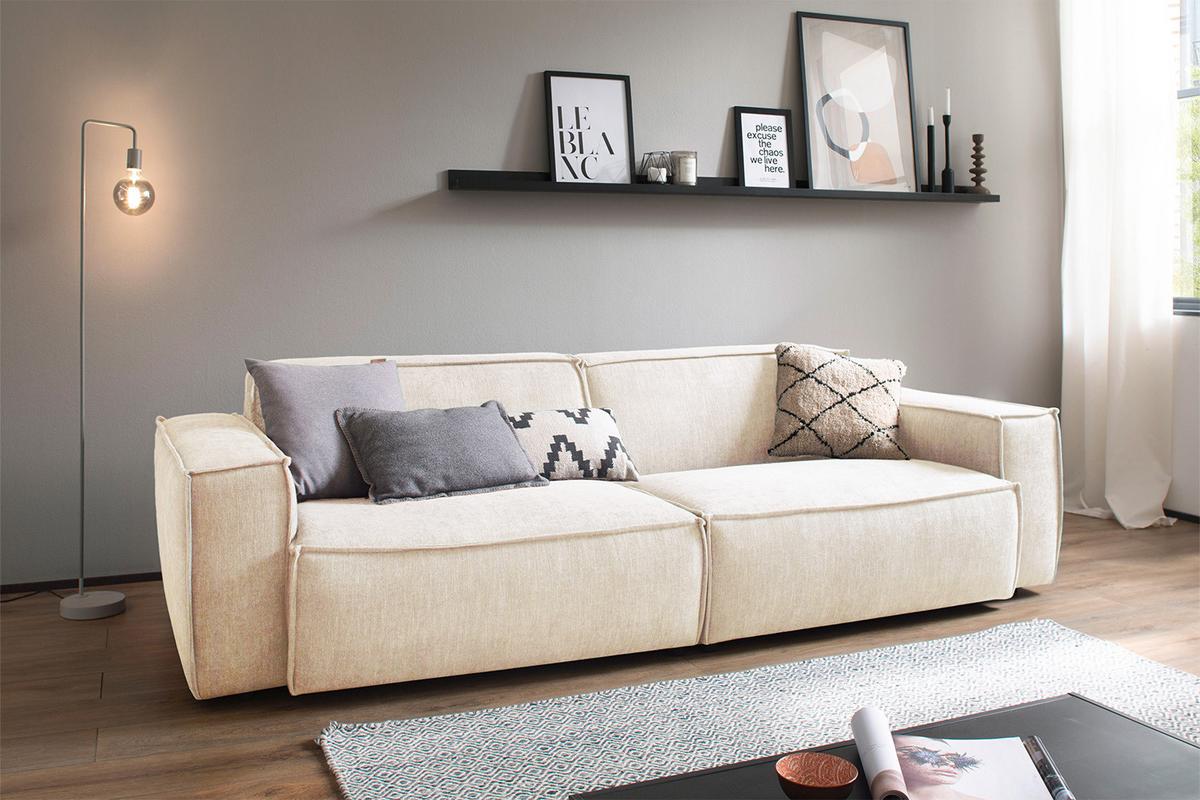 SITZGRUPPE SAMU Beige Webstoff (2er-Set) - Beige/Schwarz, Kunststoff/Textil (256/72/106cm) - KAWOLA