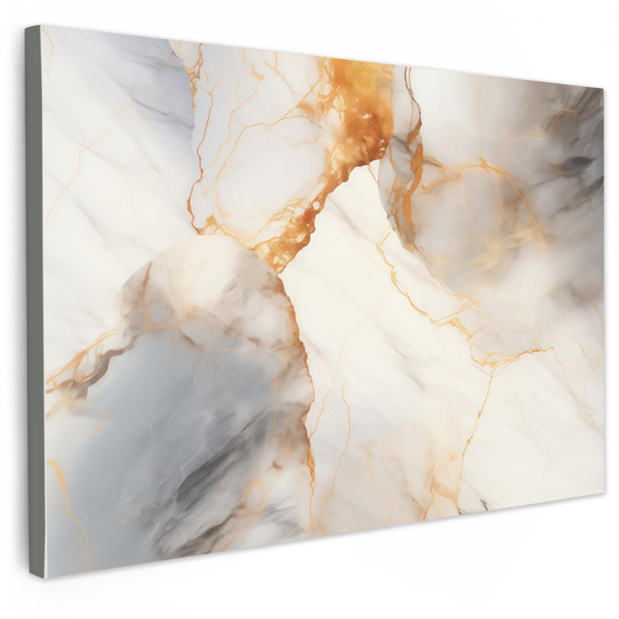 LEINWANDBILD Marmor - Grau - Gold Deko Schlafzimmer 30x20 cm - Weiß, Textil (30/20cm) - MuchoWow