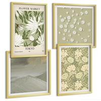 BILDER SET 4er Set - 50x50 cm & 40x60 cm Goldrahmen - Florale Abstraktionen im Boho-Stil - Goldfarben, Kunststoff (50/50cm) - TULUP