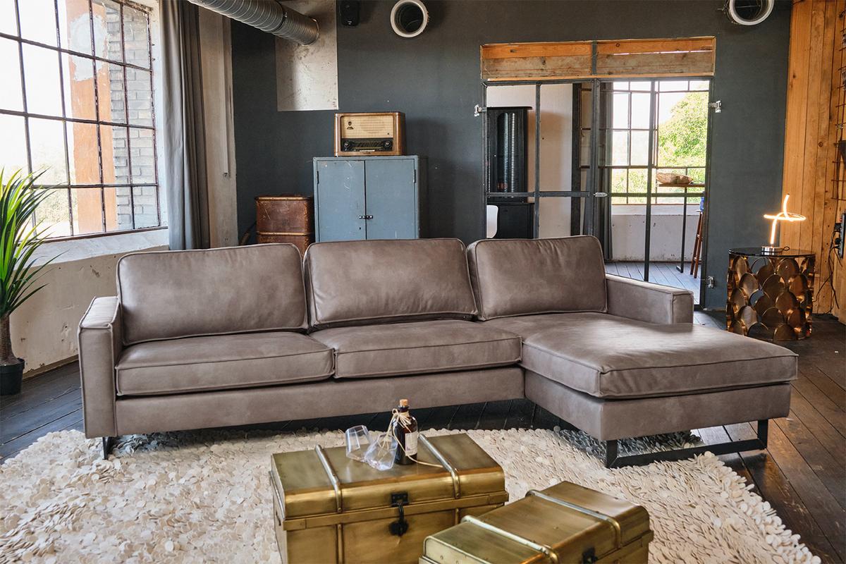 ECKSOFA VILNIUS Anthrazit Lederfaserstoff - Anthrazit/Schwarz, Leder/Metall (286/170cm) - KAWOLA