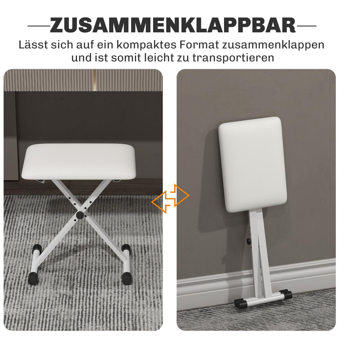 KLAVIERBANK Metall Kunstleder Weiß - Weiß, Kunststoff/Metall (29/47/39cm) - HOMCOM