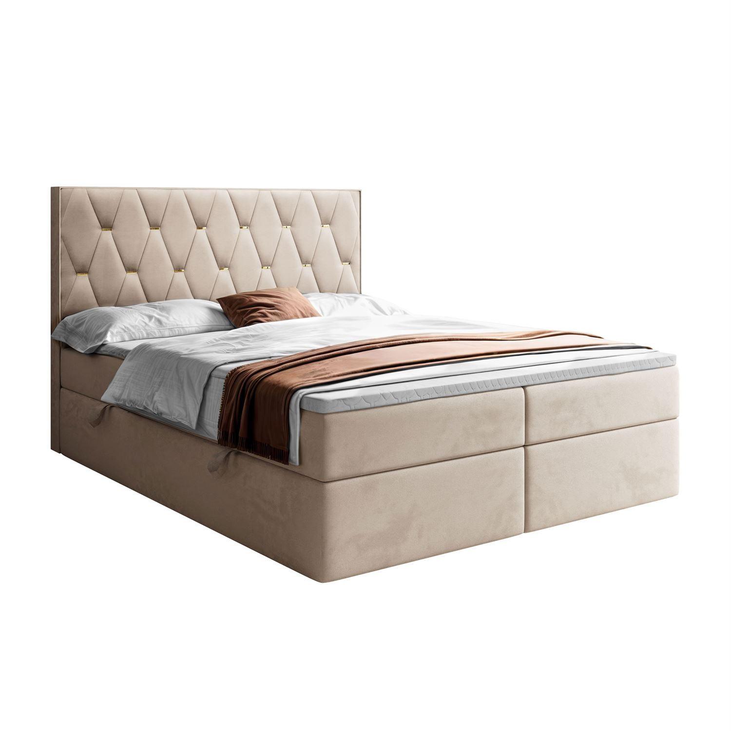 BOXSPRINGBETT IZOLDA mit Bettkasten und Topper 160x200 cm Royal Velvet 170 - Beige, Textil - Lookway