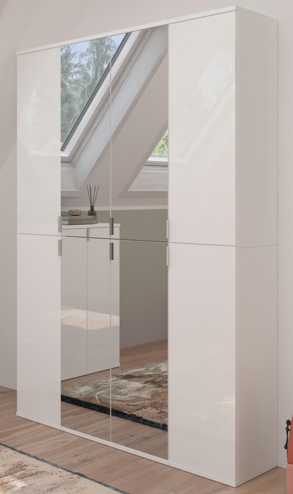 KLEIDERSCHRANK weiß Hochglanz 122 cm, Stauraumschrank mit Spiegeltüren - Weiß Hochglanz/Silberfarben, Glas/Holzwerkstoff (122/193/34cm) - Inn.Furn