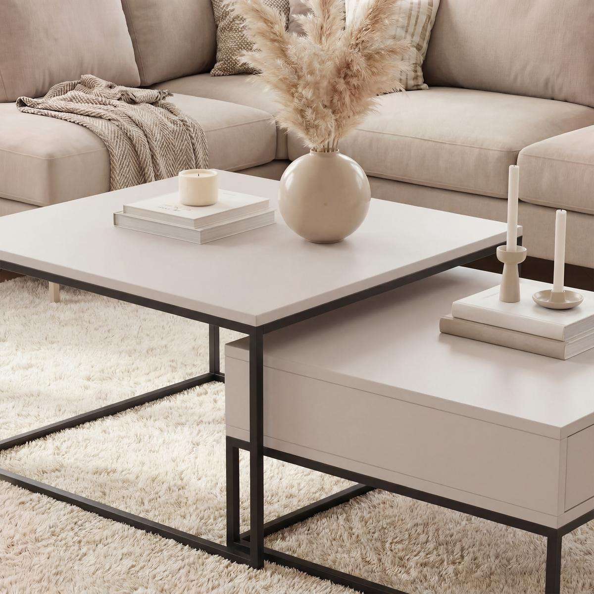 COUCHTISCH-SET ELEGANT 70/60 cm quadratischer, Schwarz / Kaschmir - Kaschmir/Schwarz, Holzwerkstoff/Metall (70/70/42cm) - Idohome