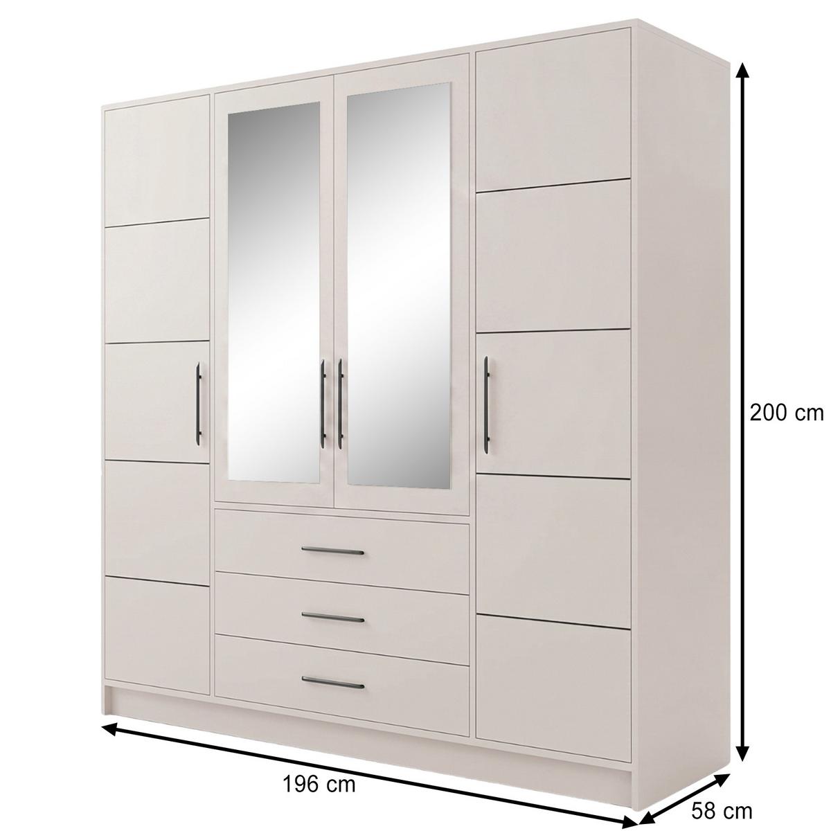 DREHTÜRENSCHRANK Bali 4-Türen, mit 3 Schubladen und Spiegel, Kaschmir - Kaschmir, Holzwerkstoff (196/200/58cm) - Beautysofa