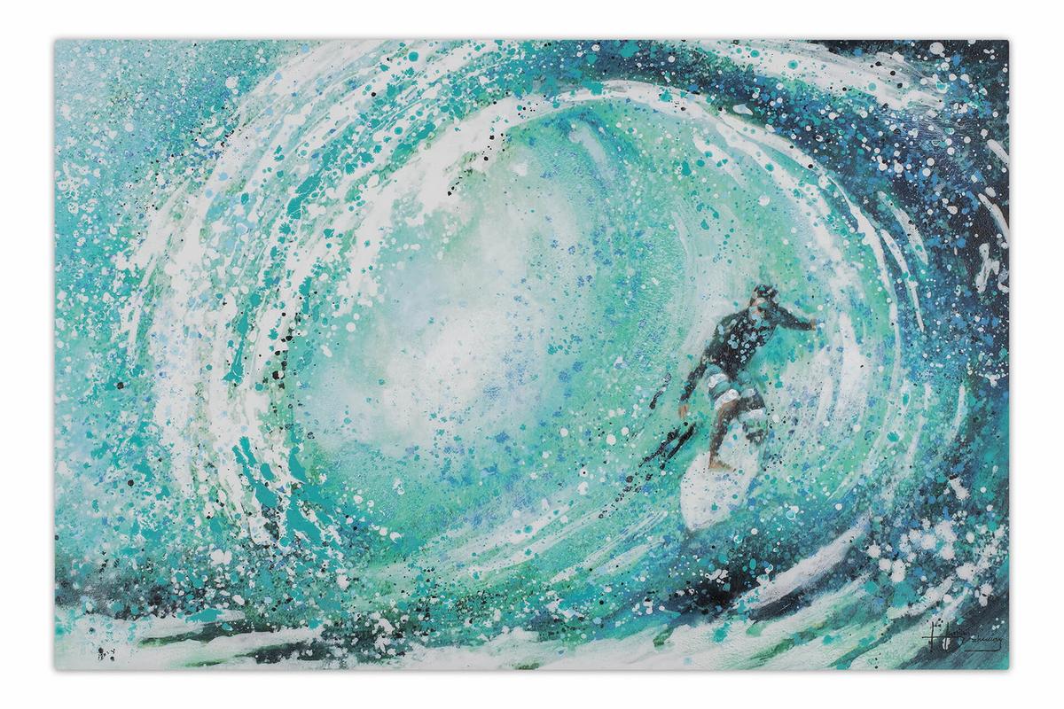ACRYLBILD HANDGEMALT 90/60 cm - Türkis/Blau, Holz/Textil (90/60cm) - KUNSTLOFT