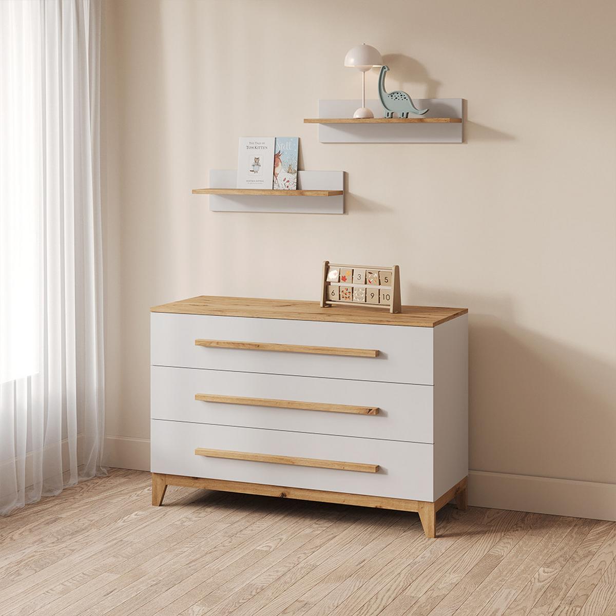 WICKELKOMMODE Mailo Weiß/Artisan XL mit 3 Schubladen - Weiß/Eiche Artisan, Holzwerkstoff (133/98/70cm) - Livinity®