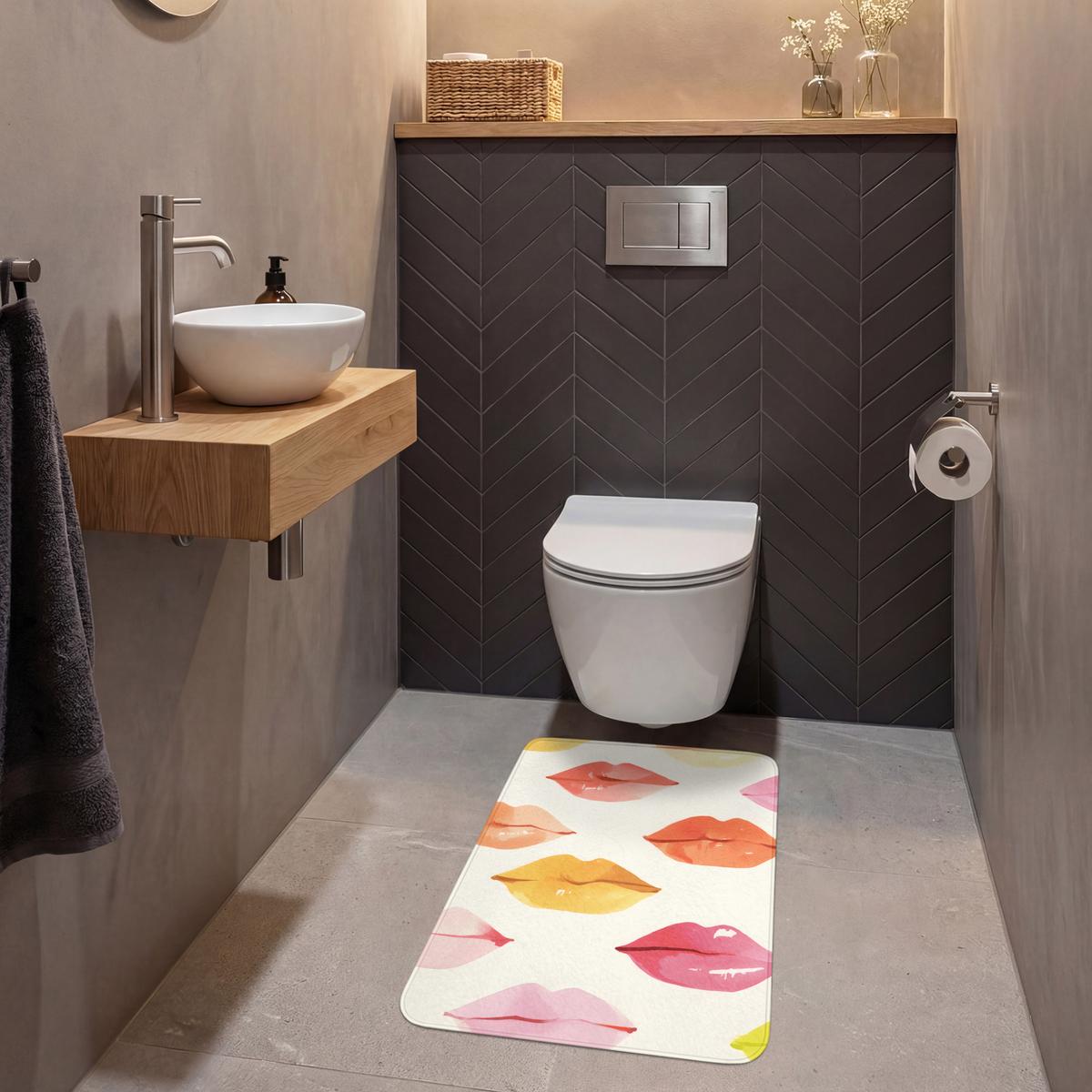 WC-VORLEGER Lippen - Bunt - Glänzend WC Teppich 50x80 cm - Rosa, Textil (50/1cm) - OnlyWow