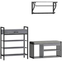 SCHUHREGAL 4 Ebenen Wandgarderobe mit Ablage 5 Haken und Stange gepolstert - Schwarz/Grau, Holzwerkstoff/Metall (30/87.6/70cm) - HOMCOM