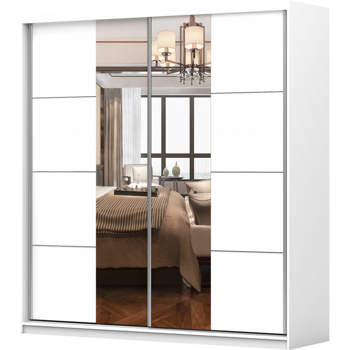 SCHWEBETÜRENSCHRANK 203/218/61 cm 2-türig Pola 38 Weiß,Weiß - Alufarben/Weiß, Glas/Holzwerkstoff (203/218/61cm) - imoebel24