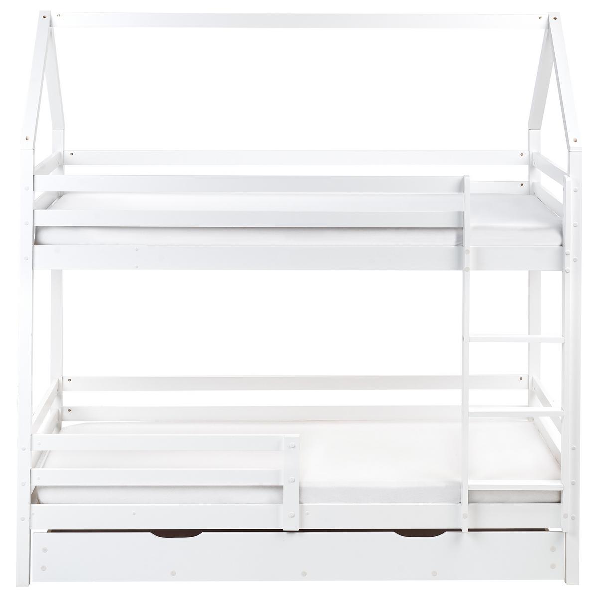 HOCHBETT mit Schaubladen 90x200 cm Weiß Girgols - Weiß, Holz (90/200cm) - Beliani