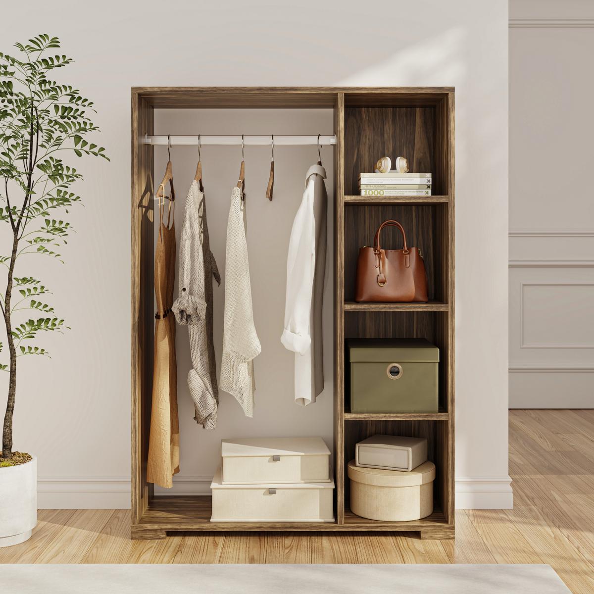 KLEIDERSCHRANK Nesbyen - Walnussfarben, Holzwerkstoff/Kunststoff (90/126/30cm) - [en.casa]