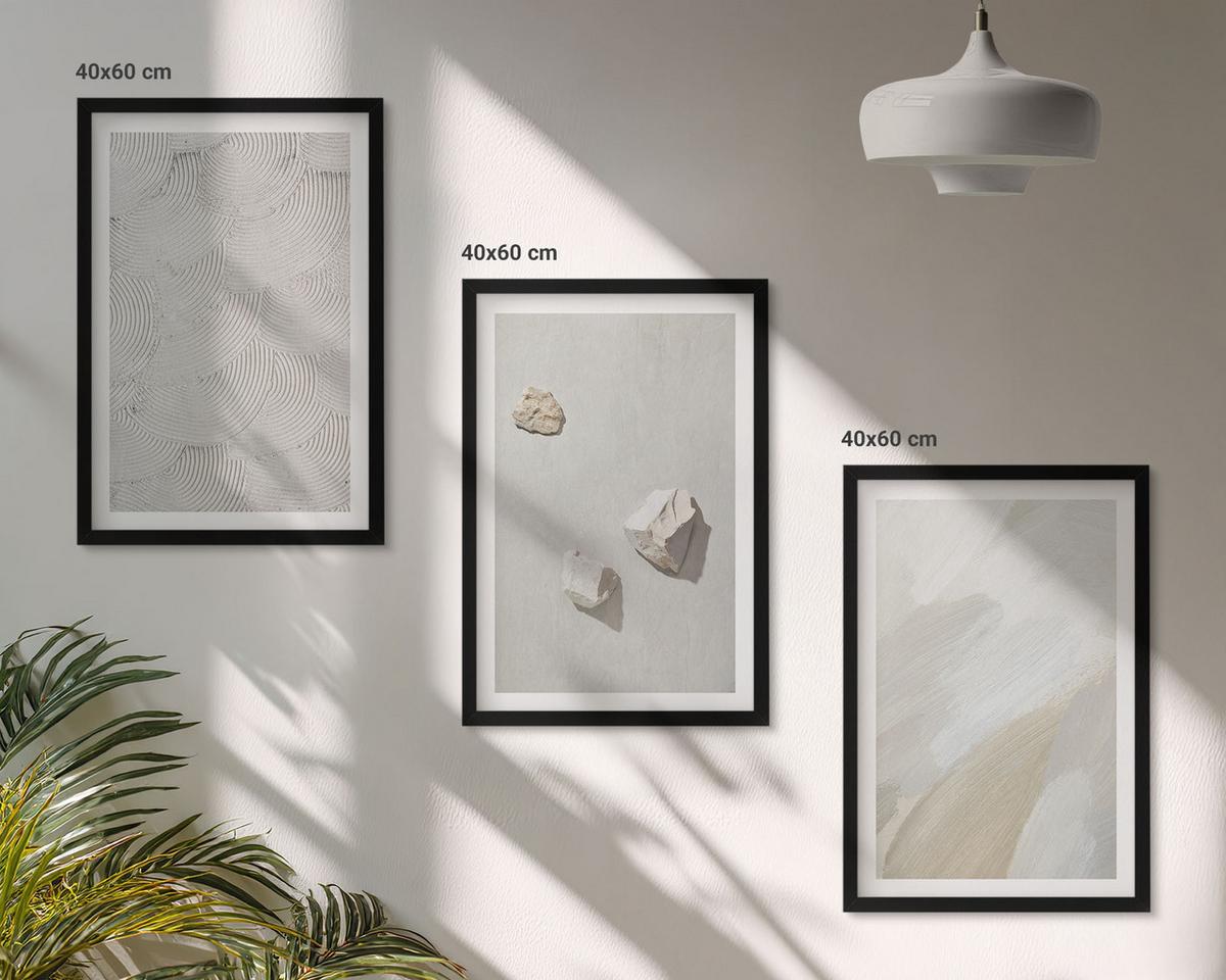 BILDER SET 3er Set - 40x60 cm Schwarzer Rahmen - Sandsteine moderne Farbe - Schwarz, Kunststoff (40/60cm) - TULUP