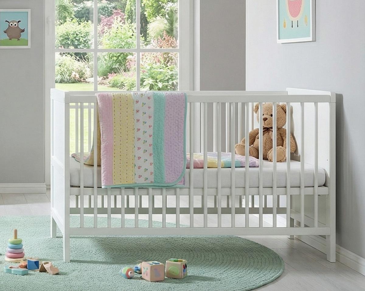BABYZIMMER-SET 2-teilig: Babybett & Wickelkommode mit Soft-Close-Funktion, Landhausstil Weiß / 22800 - Silberfarben/Weiß, Holzwerkstoff/Metall (76/83/146cm) - luma-home