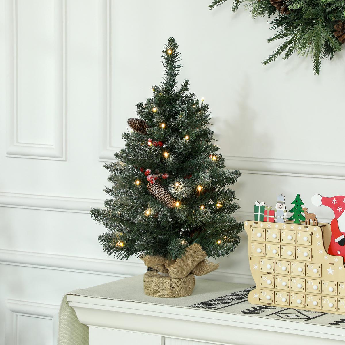 KÜNSTLICHER Weihnachtsbaum 0,6 m Christbaum 86 Astspitzen mit 50 warmweißen LED - Grün, Kunststoff (60cm) - HOMCOM