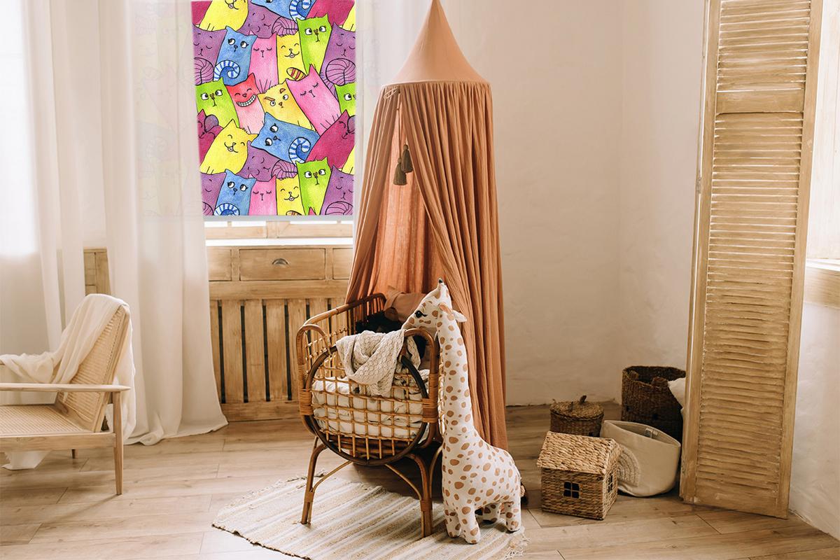 INNENROLLO - Fensterrollo - Rollo - 100x180 cm - Bunte Katzen - Grün, Kunststoff (100/180/0.5cm) - TULUP