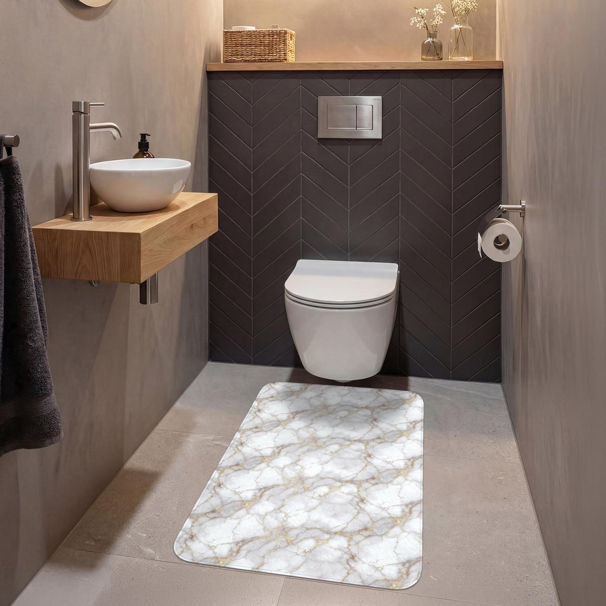 WC-VORLEGER Weiß - Gold - Marmor - Grau Toilettenvorleger 60x90 cm - Weiß, Textil (60/1cm) - OnlyWow