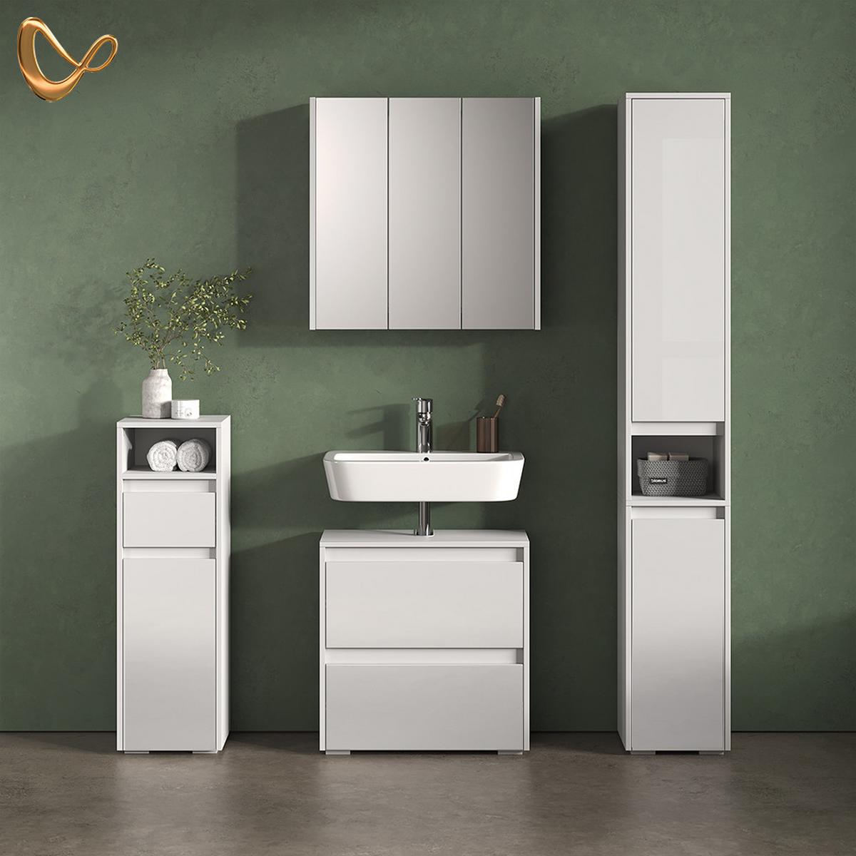 BADSCHRANK Savuto Weiß 30.2 x 191.5 cm mit Türen und offenem Fach - Weiß, Holzwerkstoff (30.2/191.5/30cm) - Livinity®