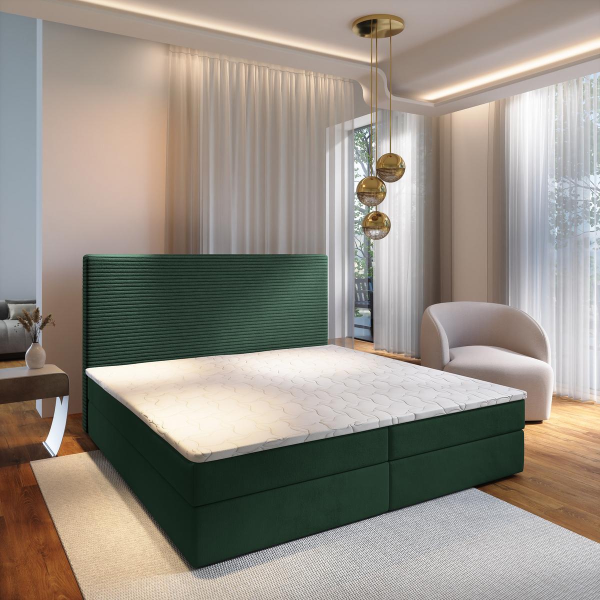 BOXBETT GIARRO 160x200 cm mit Matratze und Topper - Grün - Grün, Holz (160/200cm) - MASSENO