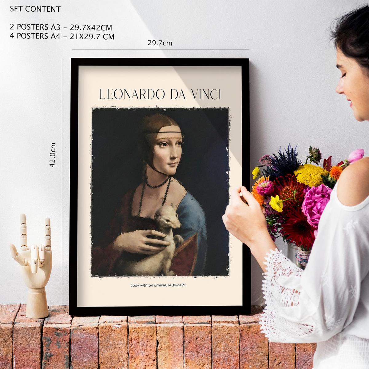POSTER Set Mit 6 Da Vinci Posterblatt Malergalerie Dekorative Gemälde Für Ihr Wohnzimmer, Schlafzimmer, Zuhause Wandkunstdrucke A3 & A4 Weißer Rahmen - Weiß, Papier (29/3cm) - Nacnic