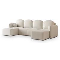 WOHNLANDSCHAFT NUBERO Creme Boucle-Stoff mit Schlaffunktion - Creme, Holz (285/85/143cm) - MASSENO