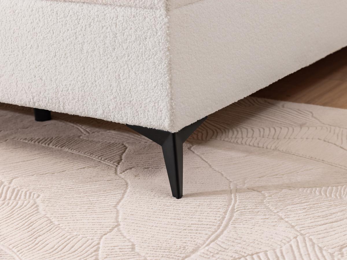 BOXBETT Sonna 180/200 cm Weiß Bouclé-Stoff mit abgerundetem Kopfteil und mit schwarzen Metallfüßen - Schwarz/Weiß, Holz/Textil (180/200cm) - S-Style Möbel