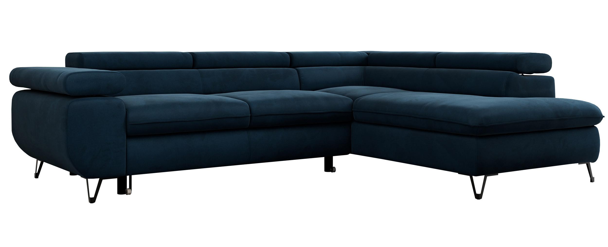 ECKSOFA PEDRO L Dunkelblau Velvet - Rechts Seite - Schwarz/Dunkelblau, Textil/Metall (273/208cm) - MKS