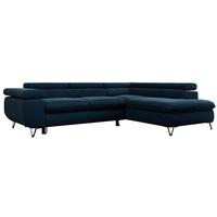ECKSOFA PEDRO L Dunkelblau Velvet - Rechts Seite - Schwarz/Dunkelblau, Textil/Metall (273/208cm) - MKS