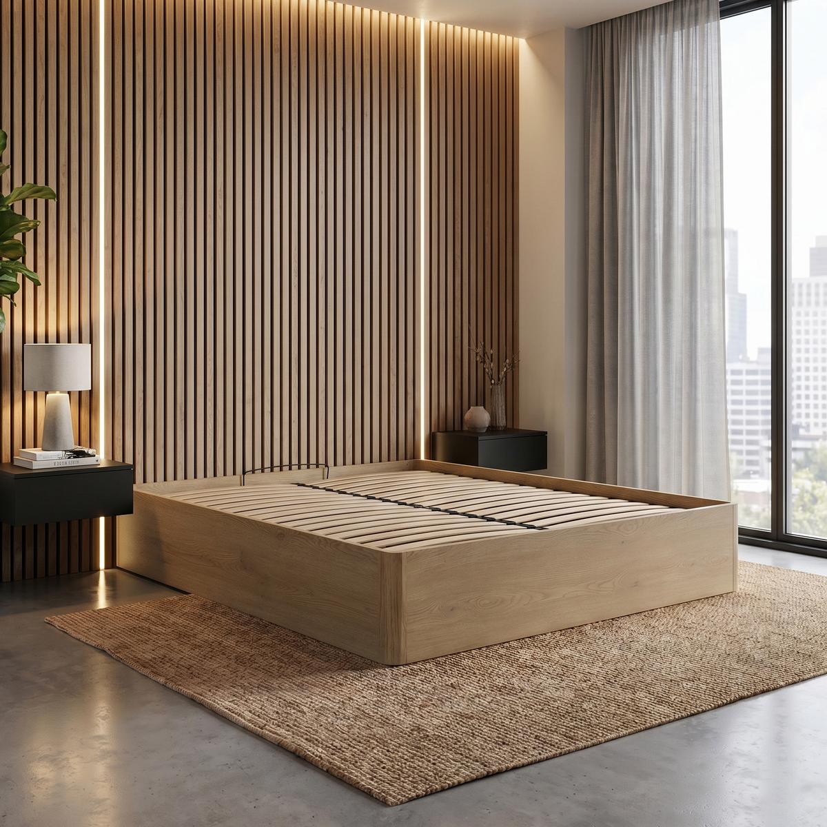BETT Sara mit Bettkasten, ohne Kopfteil und Matratze, 140x200, Cremona Eiche - Eichefarben, Holzwerkstoff (140/200cm) - Beautysofa