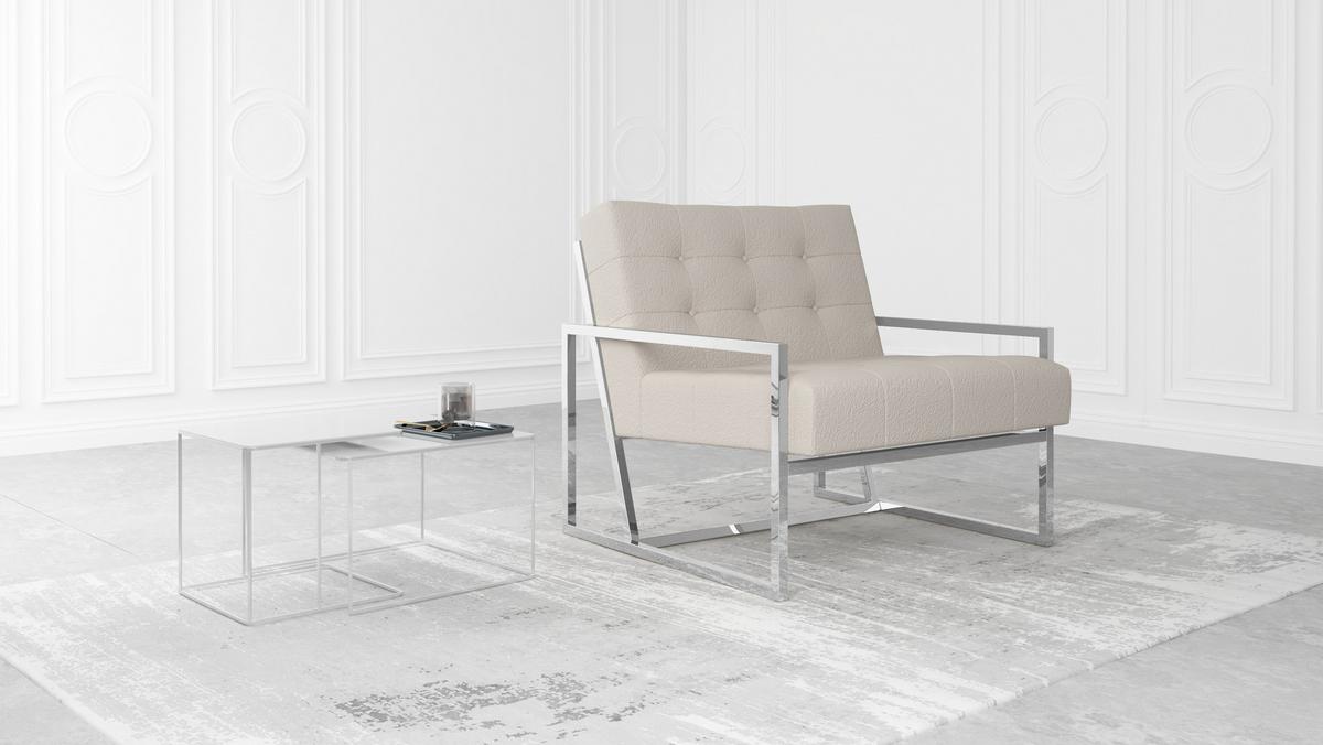 LOUNGESESSEL Duban Beige Bouclé-Stoff - Beige/Silberfarben, Holz/Textil (84/81/89cm) - S-Style Möbel