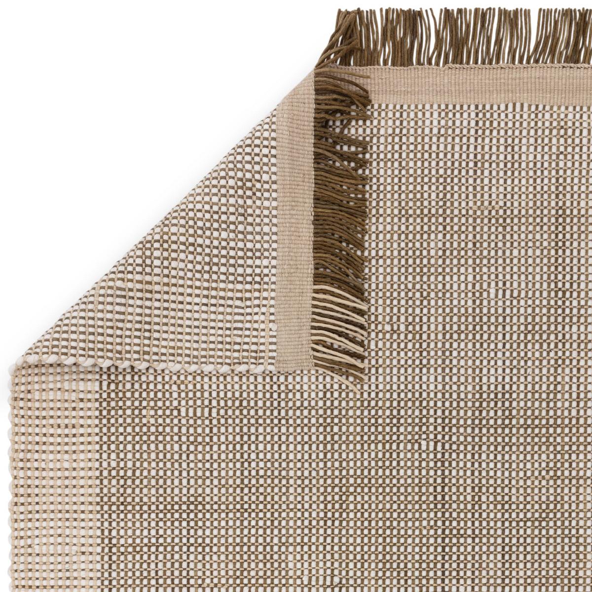 WOLLTEPPICH handgewebt mit Fransen PISA, geometrisch, Olivgrün, 160 x 230 cm - Beige, Textil (230/160cm) - KADIMA DESIGN