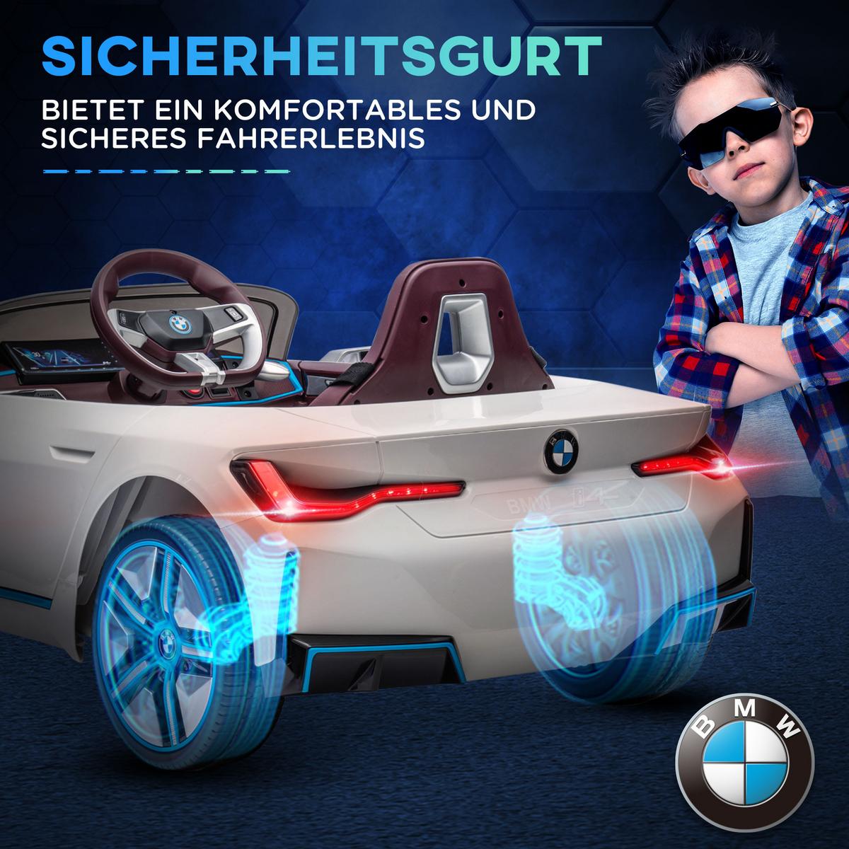 KINDER Elektroauto Elektrofahrzeuge mit Fernbedienung, MP3-Player, 3-5 km/h - Weiß, Metall (115/67/45cm) - HOMCOM
