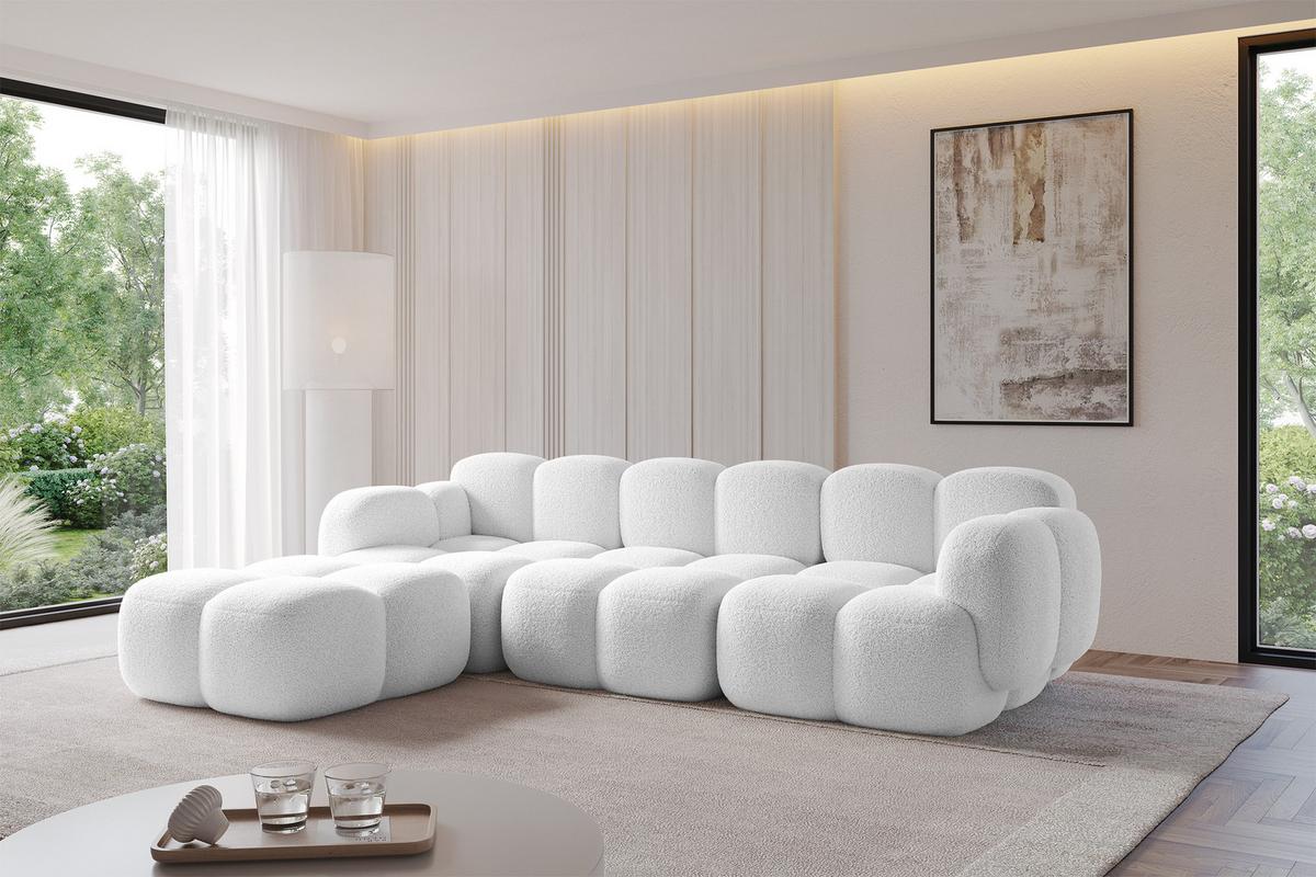 ECKSOFA modulares Sofa Links Miko-L2 302x205x75 Weiß Bouclé - Schwarz/Weiß, Holzwerkstoff/Kunststoff (302/205cm) - ALTDECOR