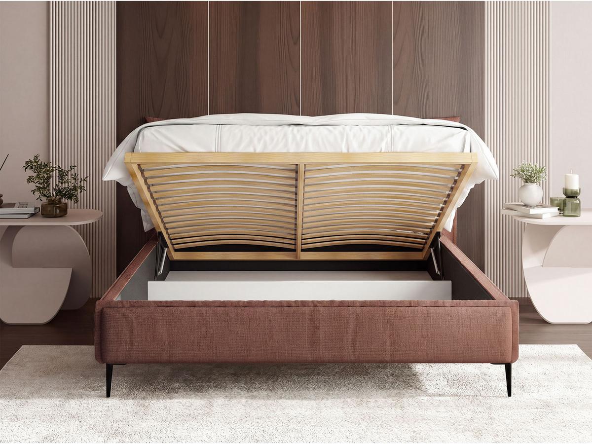 POLSTERBETT Pillow Rise mit Bettkasten, Lattenrost & hohen Metallfüßen in Terrakotta Chenille 200x200 cm - Birkefarben/Terracotta, Holz/Holzwerkstoff (200/200cm) - WFL GROUP