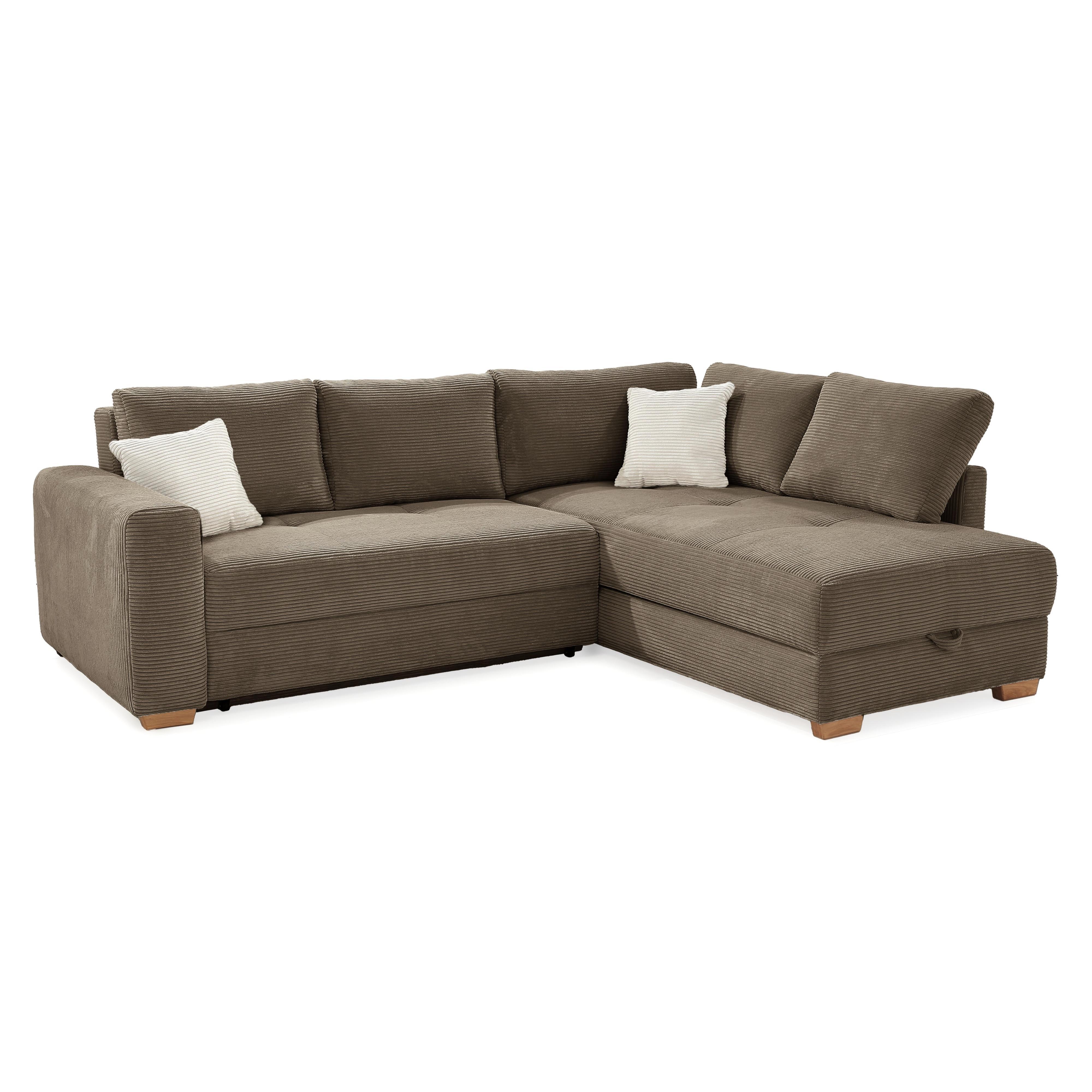 ECKSOFA-DAUERSCHLÄFER Boxspring Federkern Topper Bettkasten, seitenverkehrt montierbar B257/T206/H85 cm, Braun Taupe / 15210 - Braun, Holzwerkstoff (257/206cm) - luma-home
