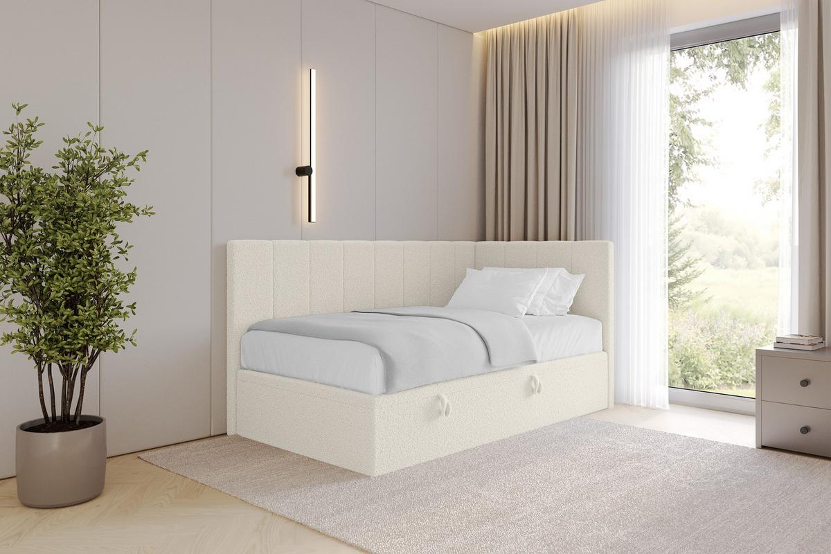 EINZELBETT Jugendbett mit Bettkasten Links, ohne Matratze - LOVY 90x200 Beige - Hellbraun, Holzwerkstoff/Textil (90/200cm) - ALTDECOR