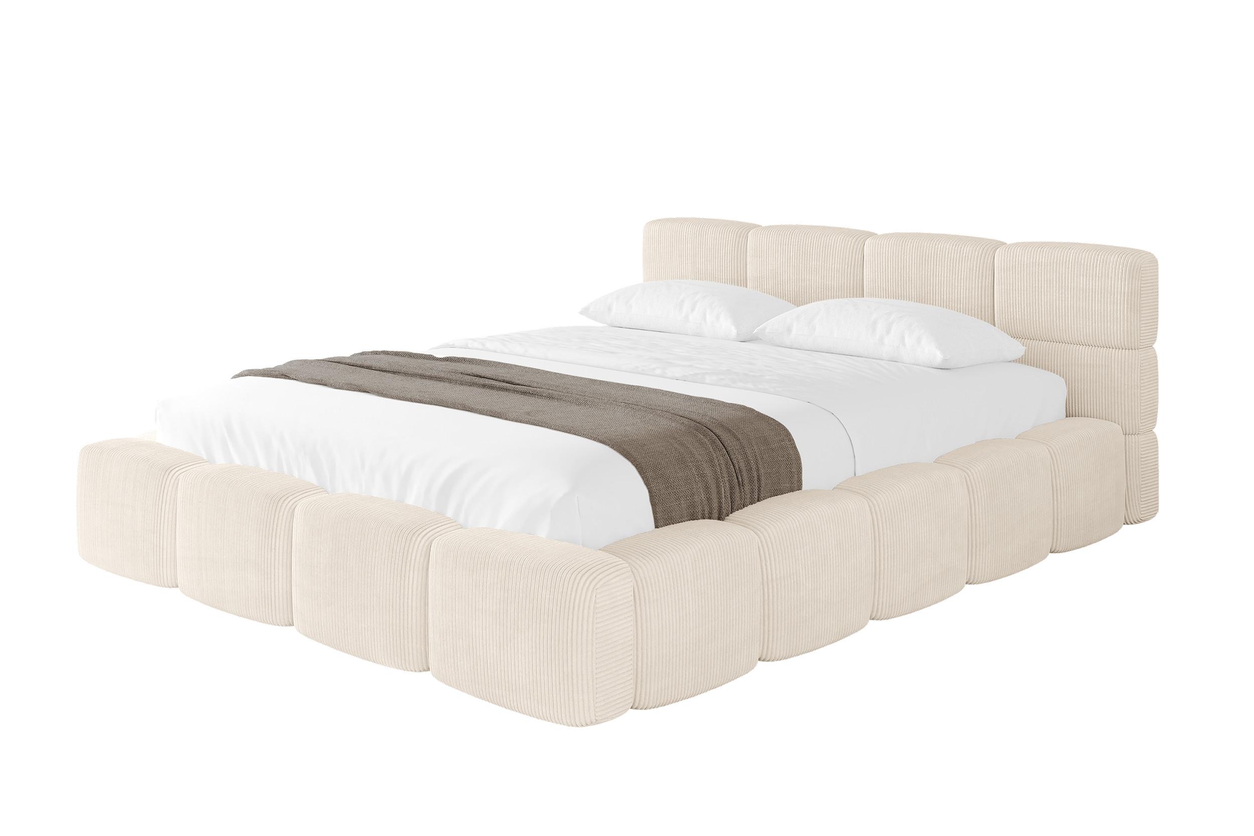 POLSTERBETT mit Bettkasten und Lattenrost, Bett mit Matratze H3/H4, Kopfteil, Boxbett, Doppelbett mit Stauraum - NATA-v1 120x200 Beige - Schieferfarben, Holzwerkstoff/Textil (120/200cm) - ALTDECOR