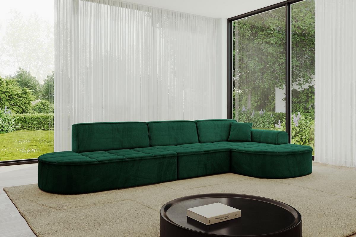 ECKSOFA Ottomane Rechts TARO-L2 - 328x171x79,5 cm Dunkelgrün - Grün, Holzwerkstoff/Textil (328/171cm) - ALTDECOR